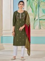 Pure Viscose Mehendi Festival Wear Embroidery Work Readymade Kurti Set